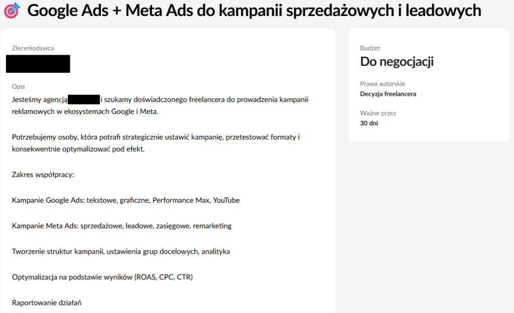 agencja freelancer google ads ogłoszenie