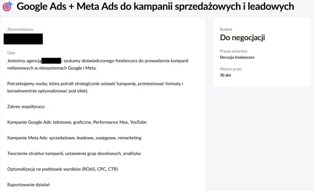 agencja freelancer google ads ogłoszenie