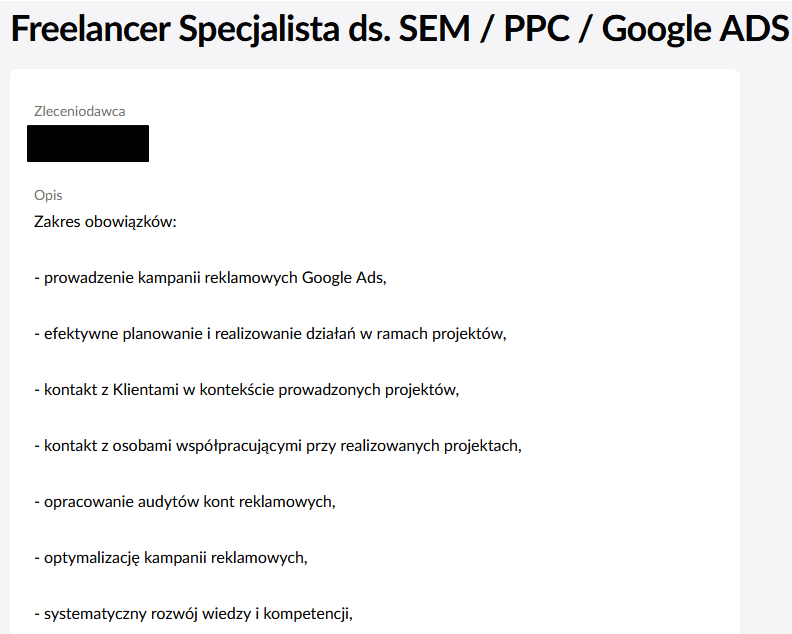 agencja freelancer google ads ogłoszenie