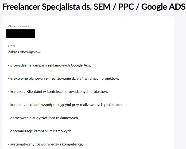 agencja freelancer google ads ogłoszenie