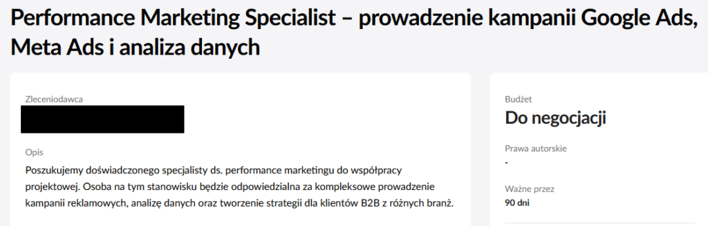 agencja freelancer meta ads ogłoszenie