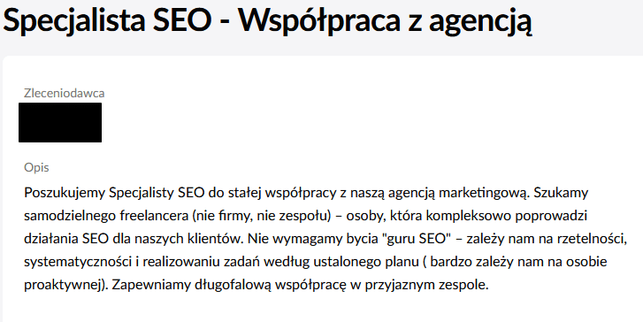 agencja freelancer seo ogłoszenie
