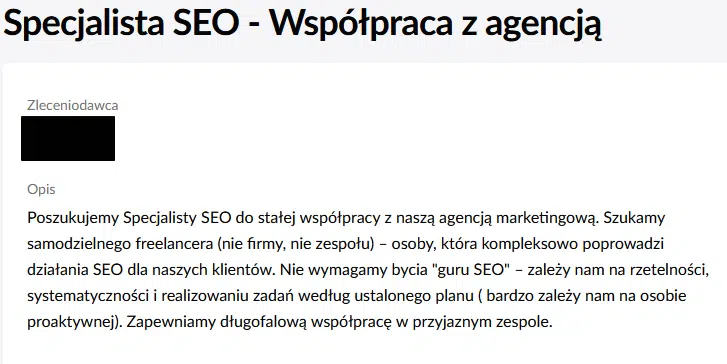 agencja freelancer seo ogłoszenie