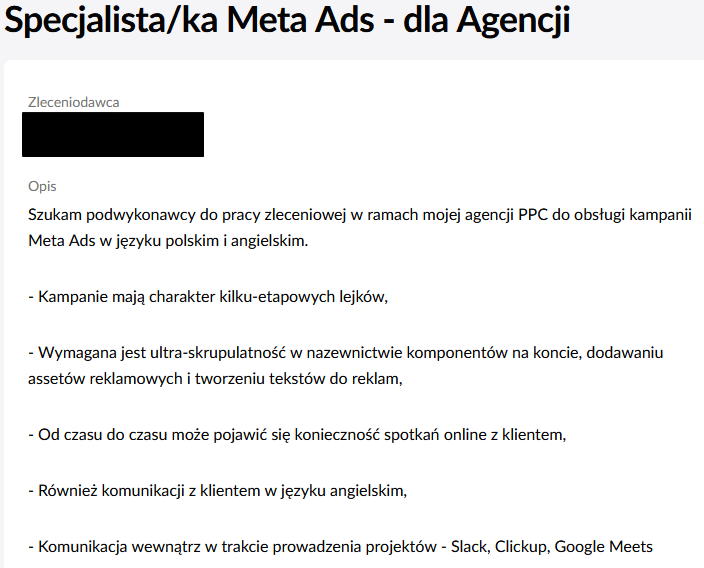 agencja ogłoszenie freelancer meta ads