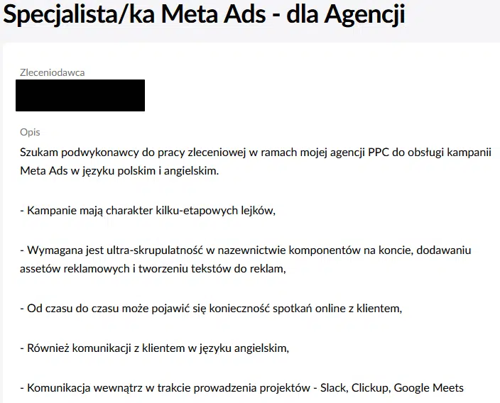 agencja ogłoszenie freelancer meta ads