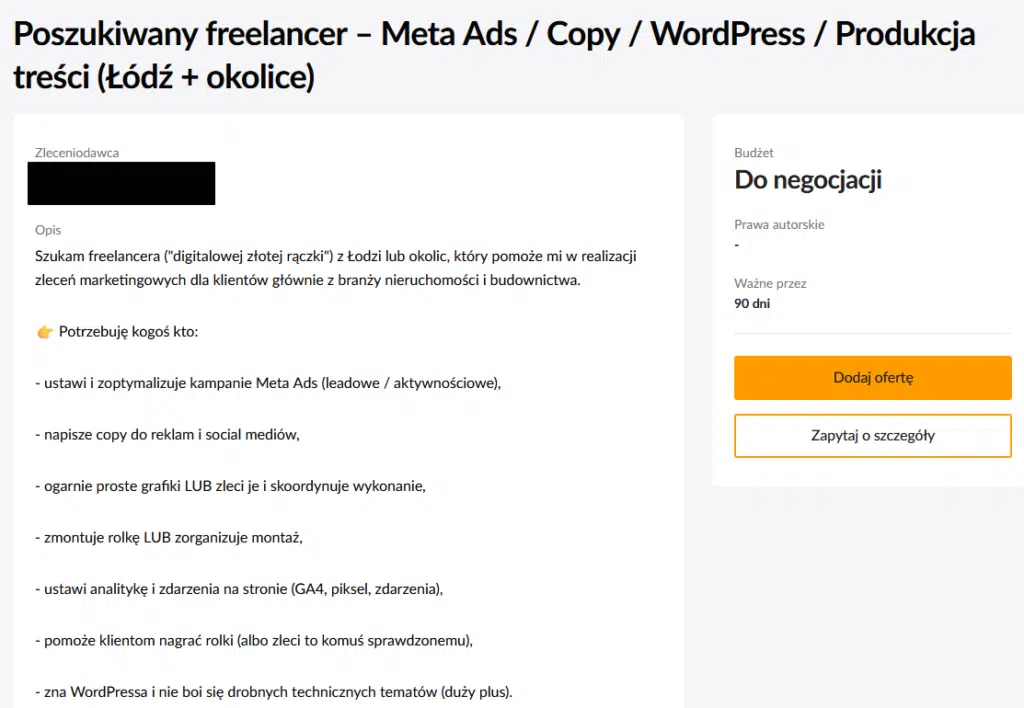 ogłoszenie agencja freelancer meta ads