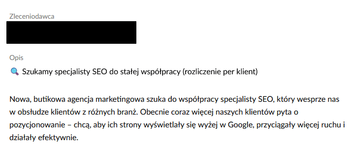 ogłoszenie agencja freelancer seo