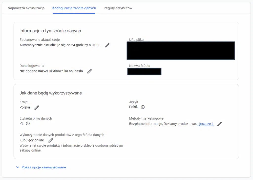 feed produktowy konfiguracja GMC