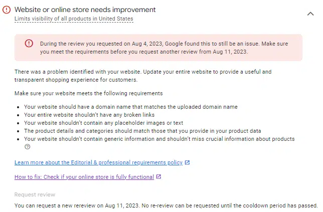 odwołanie w Google Merchant Center